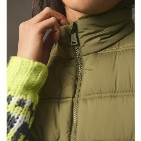 Anthropology Bernardo Army Green Puffer Vest with Chevron Back - Picture 2 of 10